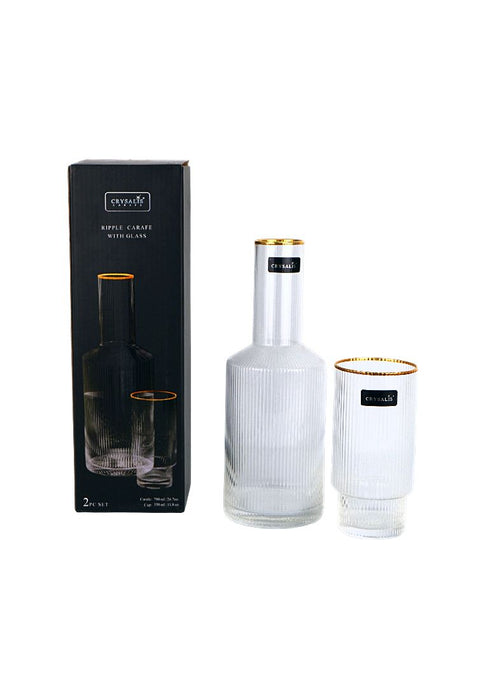 Gold Rim Ripple Carafe with Glass