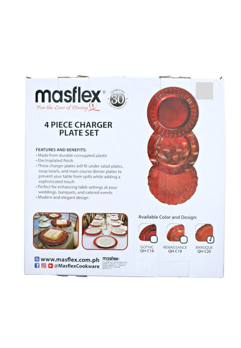 Masflex 4 Piece Baroque Red Charger Plate