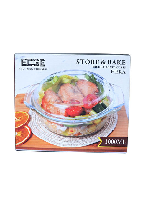 Edge Glass Round Casserole with Lid - Clear