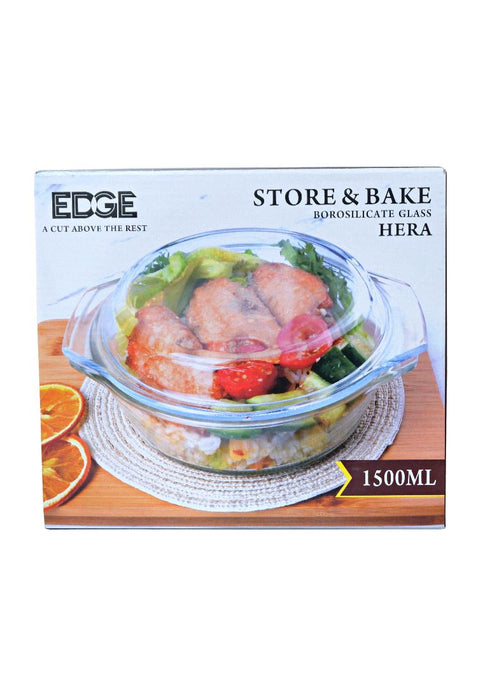 Edge Glass Round Casserole with Lid - Clear