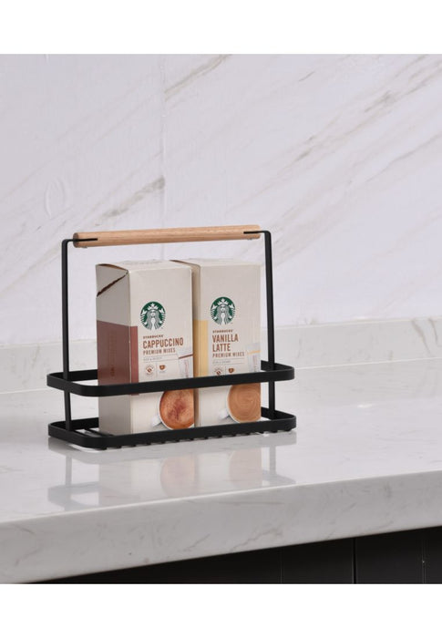 The Neat Project Rogu Glass Basket Metal with Wood Accent 22.4 x 10.4 x 19.4cm
