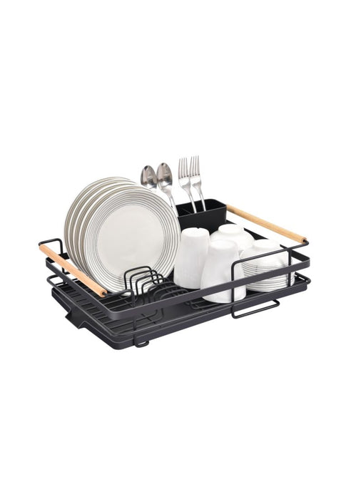 Metal Dish Rack with Wood Accent