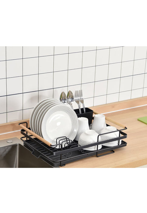 Metal Dish Rack with Wood Accent