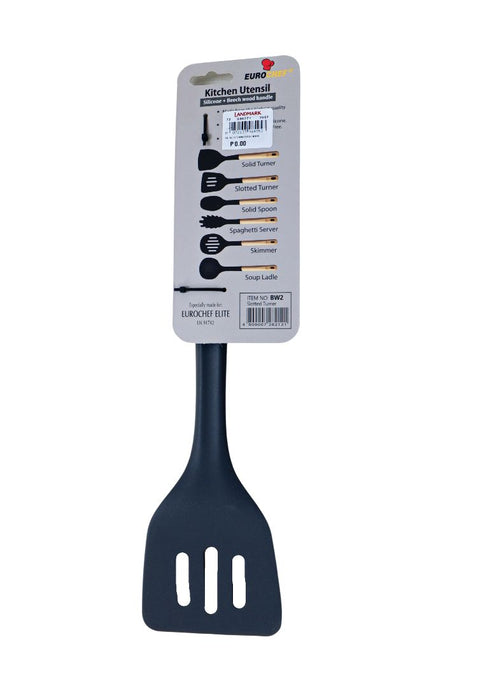 Eurochef Silicone Slotted Turner with Beech Wood Handle 9 x 2 x 38cm - Gray