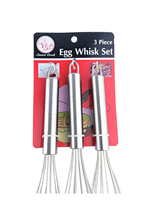 Smart Cook 3 piece Stainless Egg Whisk Set in a Blister Pack