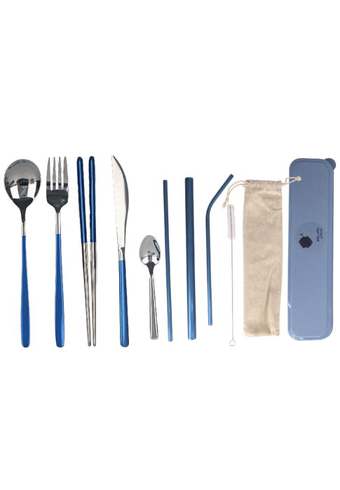 Landmark Portable Travel Cutlery Set with Case and Pouch - Blue