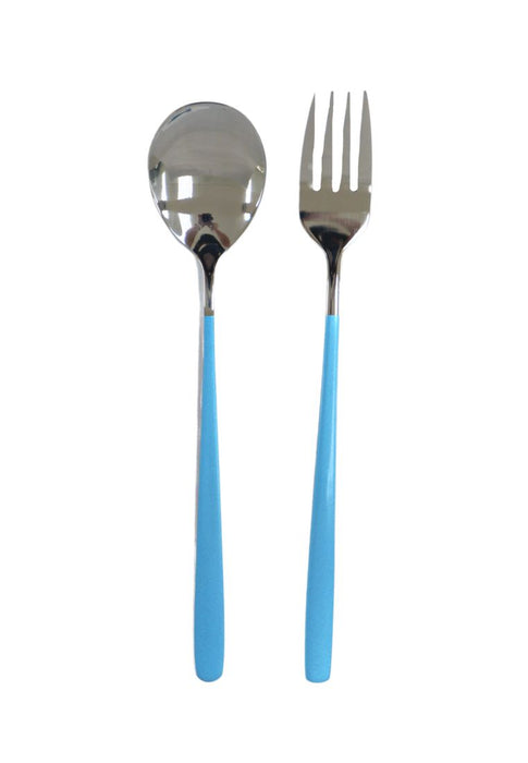 Landmark Stainless Spoon & Fork Colored Handle in a Pouch - Light Blue