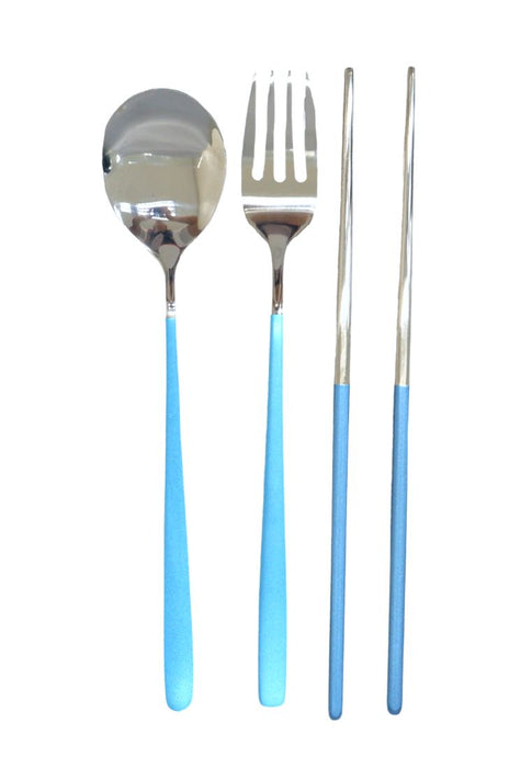 Landmark Stainless Spoon, Fork & Chopstick Colored Handle in a Pouch