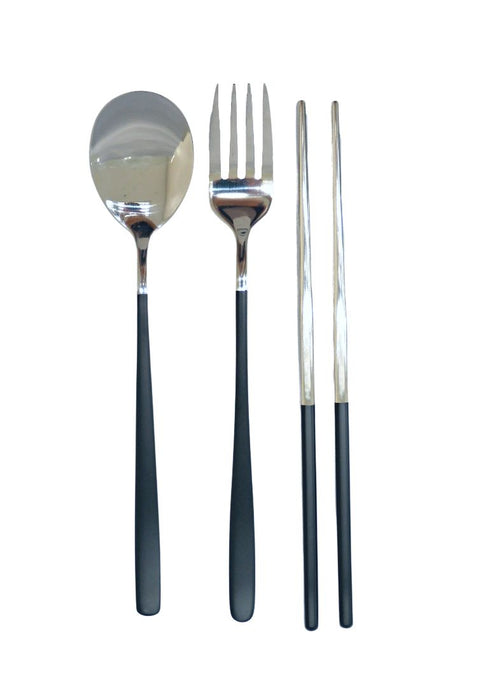 Landmark Stainless Spoon, Fork & Chopstick Colored Handle in a Pouch