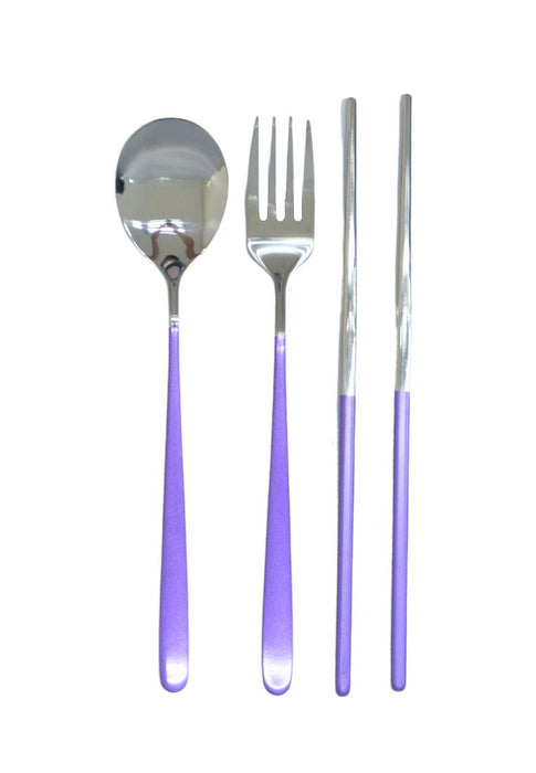 Landmark Stainless Spoon, Fork & Chopstick Colored Handle in a Pouch