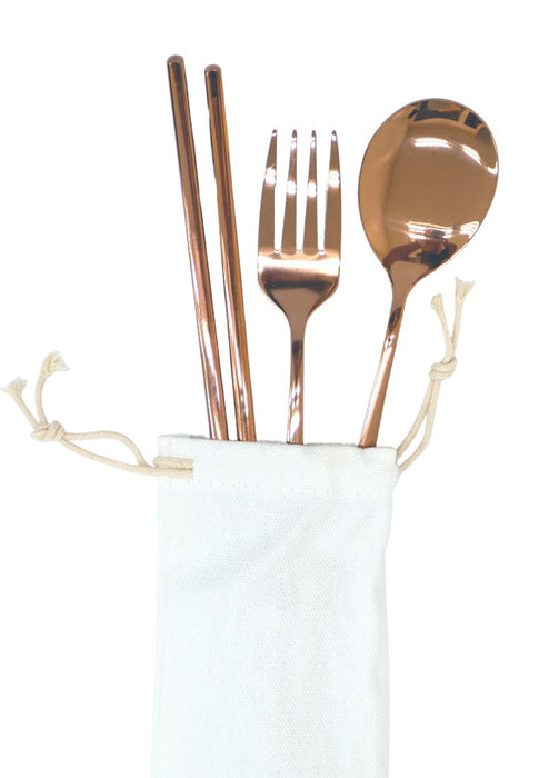 Landmark Stainless Spoon, Fork & Chopstick Colored Handle in a Pouch - Full