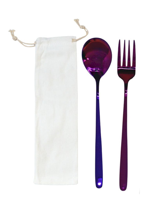 Landmark Stainless Spoon & Fork Colored Handle in a Pouch - Full
