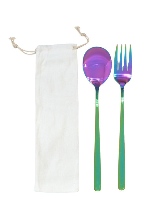 Landmark Stainless Spoon & Fork Colored Handle in a Pouch - Full