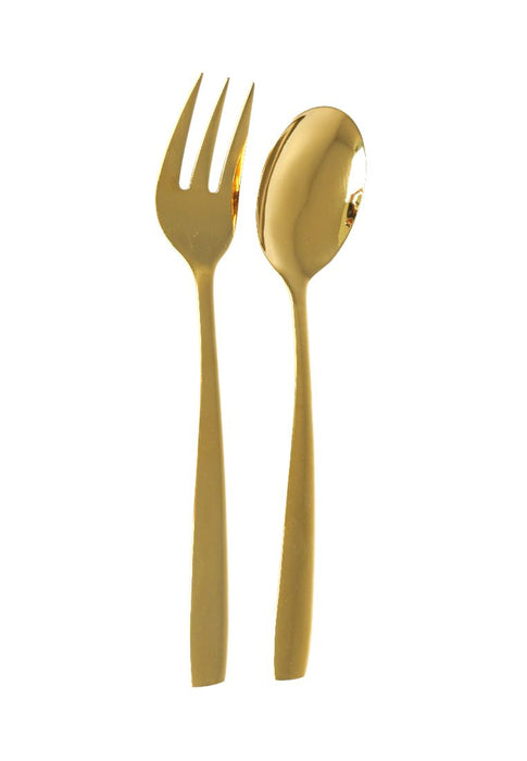 Slique 2piece Metallic Gold Serving Spoon & Fork Set
