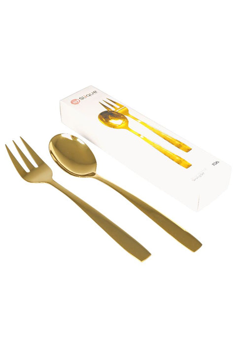 Slique 2piece Metallic Gold Serving Spoon & Fork Set