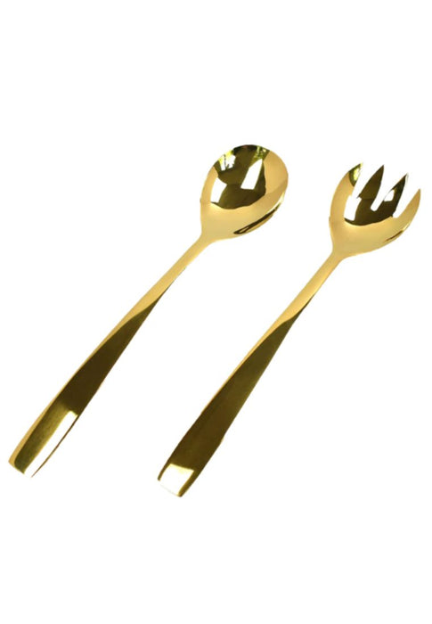 Slique Salad Spoon and Fork Server - Gold