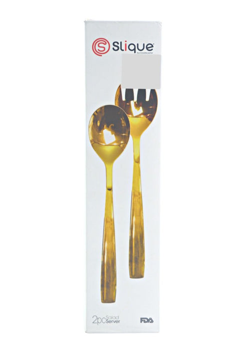 Slique Salad Spoon and Fork Server - Gold