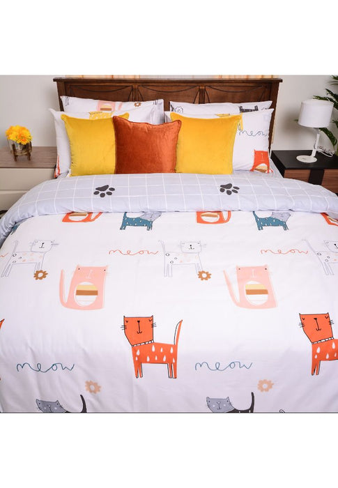 Earth Series Fitted and Flat Bed Sheet with 2piece Pillow Case - Meow Meow