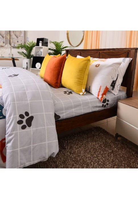 Earth Series Fitted and Flat Bed Sheet with 2piece Pillow Case - Meow Meow