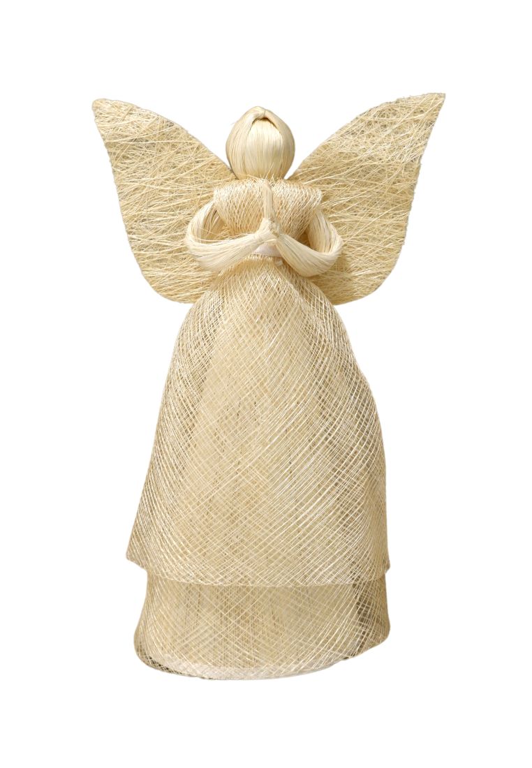 Glittered Angel Figures - Capiz Shell, Abaca, Sinamay Skirts