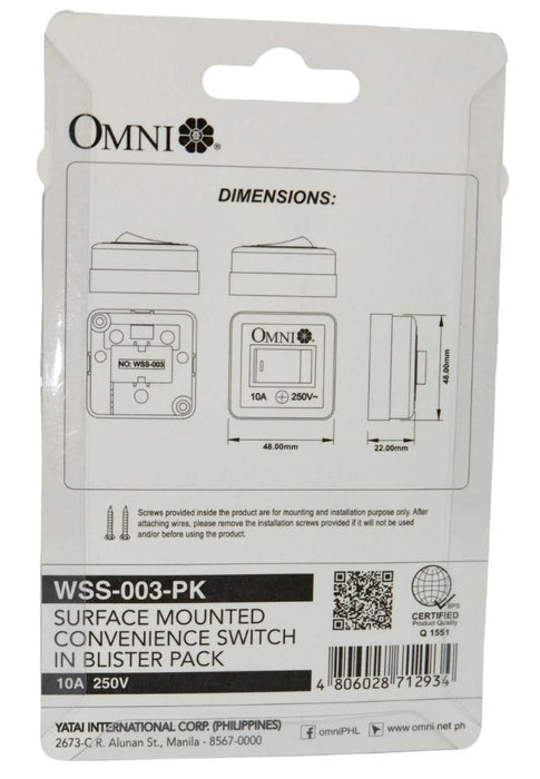 Omni Surface Mounted Convenience Switch with Blister Pack