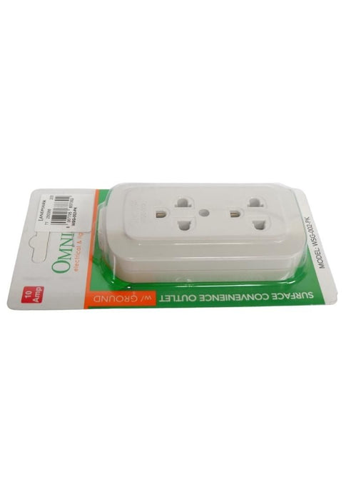 Omni Surface Convenience Outlet With Ground 2-Gang In Blister Pack