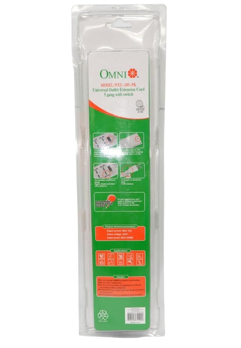 Omni Universal Outlet Extension Cord 5-Gang with Switch